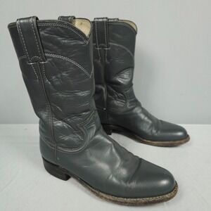Vintage Justin Cowboy Boots Women Size 5.5B Gray Leather Pull On Western
